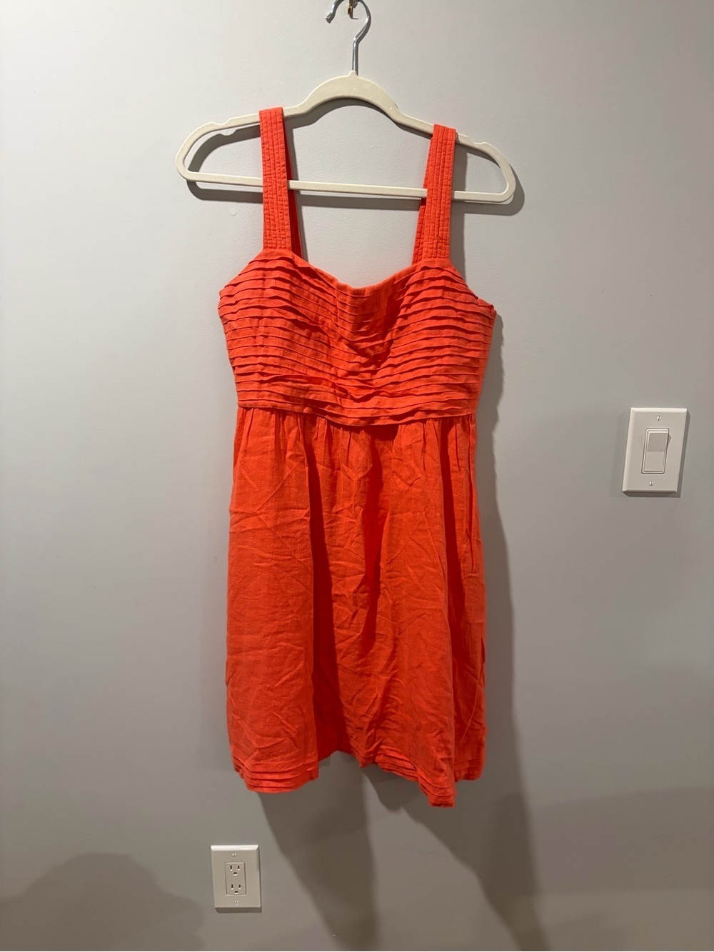 Bright Orange/Red Sleeveless Pleated Bust Sundress